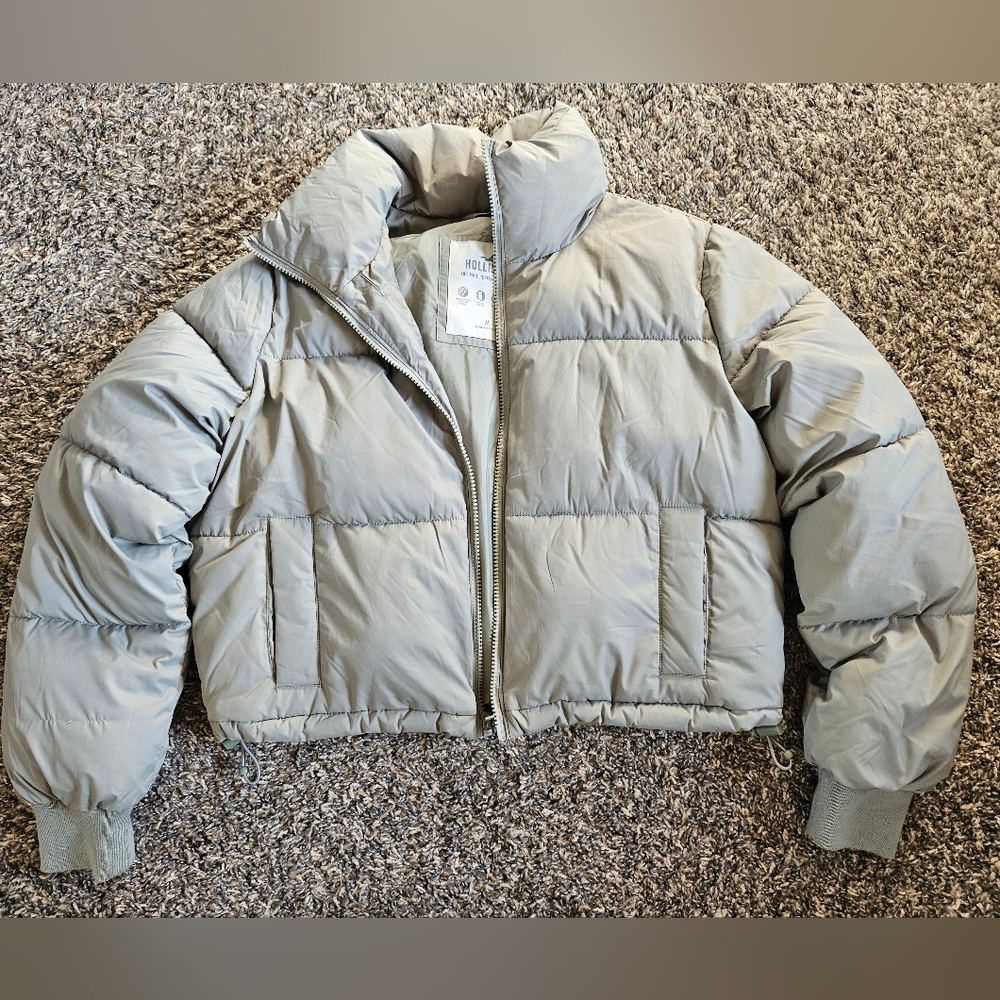 Green Hollister Cropped Puffer Jacket